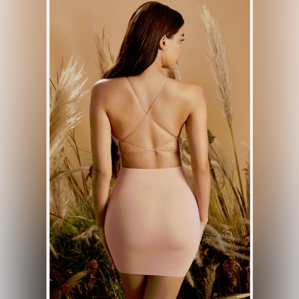 OH POLLY -  LOW BACK SKINNY STRAP MINI DRESS BLUSH SIZE UK 8 US 4 NWT SOLD OUT